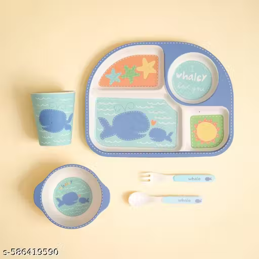 Wobbly Whale Bamboo Kids Dinner /Feeding Set of 5