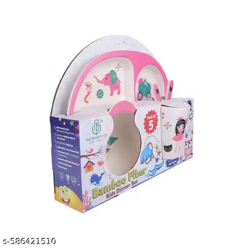 Pinky Princess' Castle Bamboo Kids Dinner /Feeding Set of 5