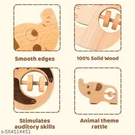 1pc Wooden Animal Rattle Toy for Babies & Toddlers | Safe & Engaging Sensory Play Toy-Random design