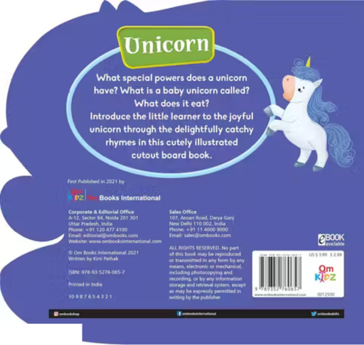 CUT OUT BOARD BOOK: ANIMALS UNICORN (gift for kids)