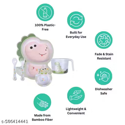 Dominant Dinosaur Bamboo Kids Dinner /Feeding Set of 5