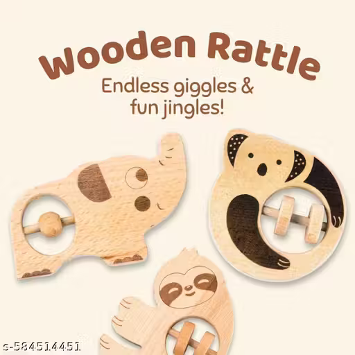 1pc Wooden Animal Rattle Toy for Babies & Toddlers | Safe & Engaging Sensory Play Toy-Random design