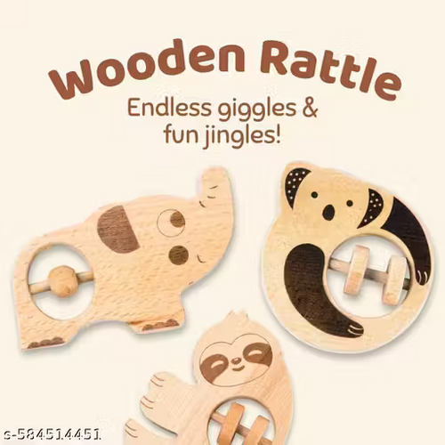 1pc Wooden Animal Rattle Toy for Babies & Toddlers | Safe & Engaging Sensory Play Toy-Random design