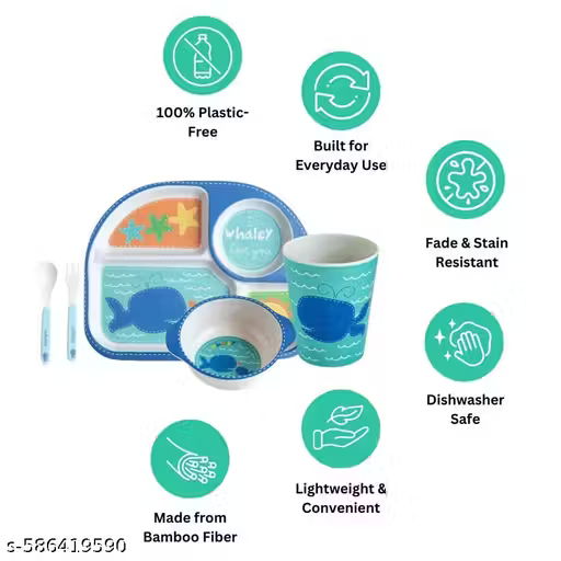 Wobbly Whale Bamboo Kids Dinner /Feeding Set of 5