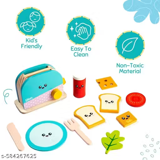 Wooden Toaster & Sandwich Pretend Play Set for Kids | Kitchen Role Play Toy for Toddlers & Preschoolers | 11-Piece Set