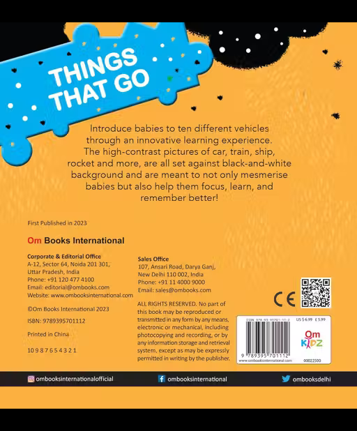 Board book Things That Go - High contrast board book for children (gift for kids)