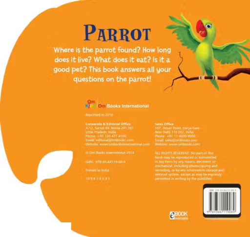 CUT OUT BOARD BOOK ANIMALS PARROT (Gift for kids)