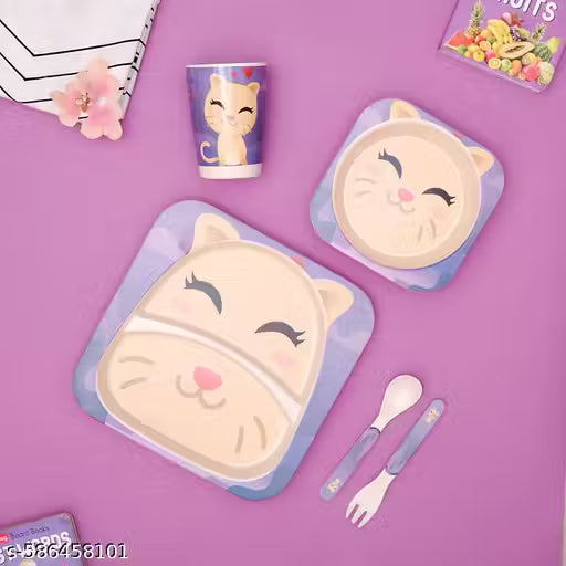Purrfect Kitty Bamboo Kids Dinner /Feeding Set of 5
