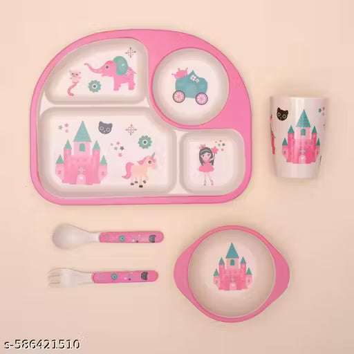 Pinky Princess' Castle Bamboo Kids Dinner /Feeding Set of 5