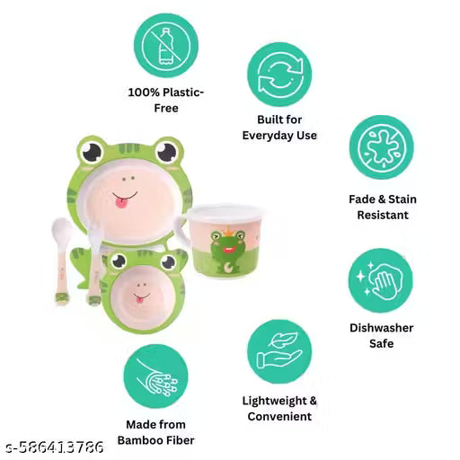 Funny Frog Bamboo Kids Dinner /Feeding Set of 5