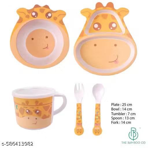 Goofy Giraffe Bamboo Kids Dinner /Feeding Set of 5