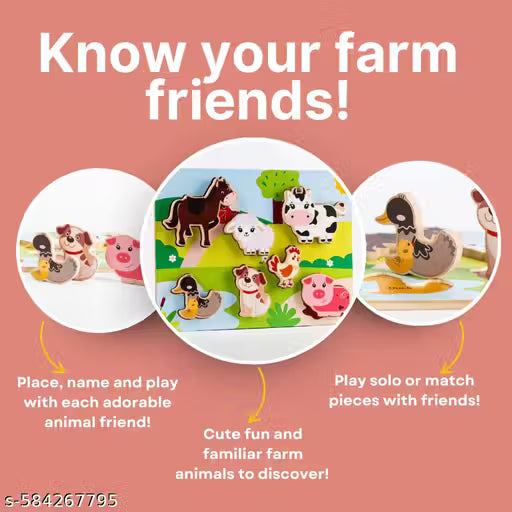 Wooden Farm Shapes Chunky Match Puzzle