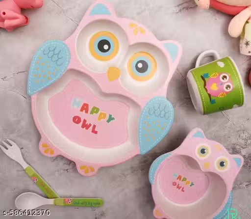 Obedient Owl Bamboo Kids Dinner /Feeding Set of 5