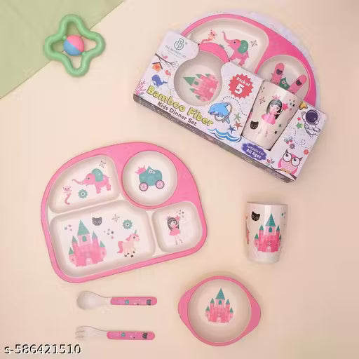 Pinky Princess' Castle Bamboo Kids Dinner /Feeding Set of 5