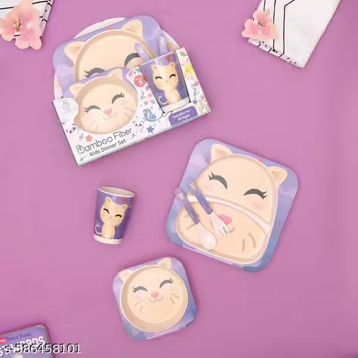 Purrfect Kitty Bamboo Kids Dinner /Feeding Set of 5
