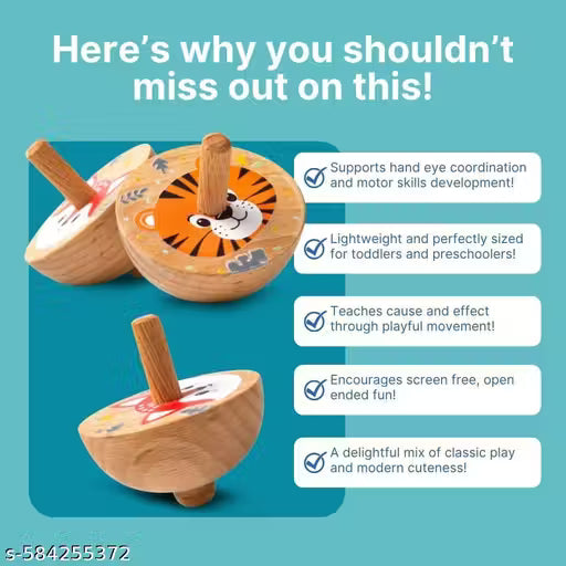 Wooden Spinning Tops for Kids Age 3+ | Handcrafted Montessori Toys | Safe & Non-Toxic | 3pc Classic Toy Set for Fine Motor Skills & Return Gifts (Random)