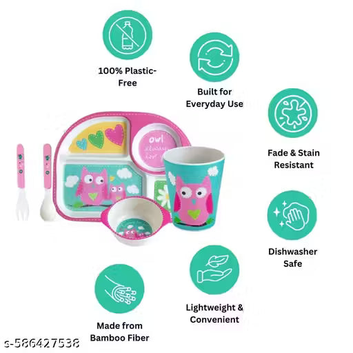 Observant Owl Bamboo Kids Dinner /Feeding Set of 5