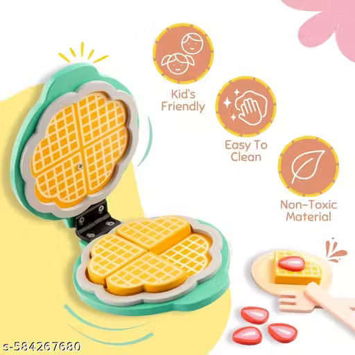Wooden Waffle Maker Toy Set for Kids | Pretend Play Food Set with Waffles, Plate, Strawberry Slices, Knife & Fork | Toy Kitchen Playset for Boys & Girls Visit the Cots and Cuddles Store