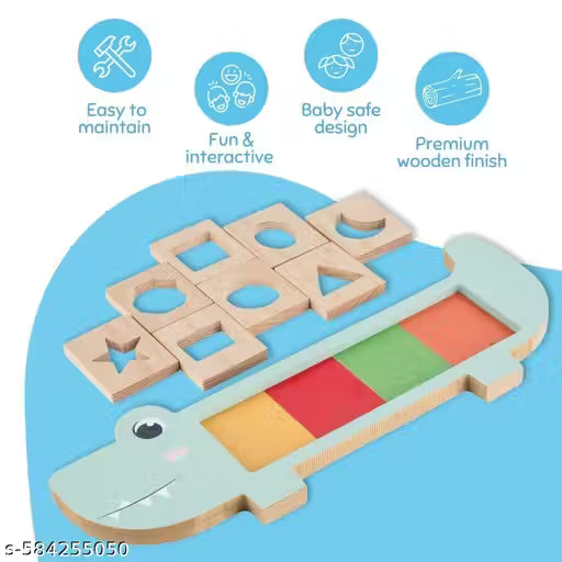 Wooden Crocodile Shape Sorting Board Toy for Kids | Snap & Learn Educational Puzzle | Early Learning & Fine Motor Skills | Age 2+