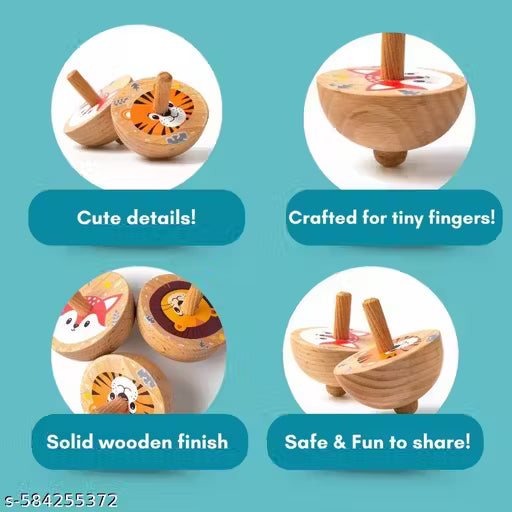 Wooden Spinning Tops for Kids Age 3+ | Handcrafted Montessori Toys | Safe & Non-Toxic | 3pc Classic Toy Set for Fine Motor Skills & Return Gifts (Random)