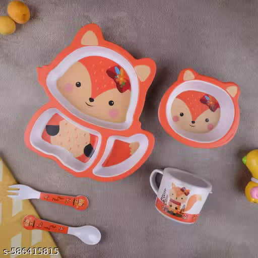 Foxy Feast Bamboo Kids Dinner /Feeding Set of 5