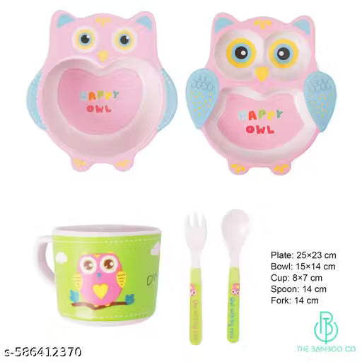 Obedient Owl Bamboo Kids Dinner /Feeding Set of 5
