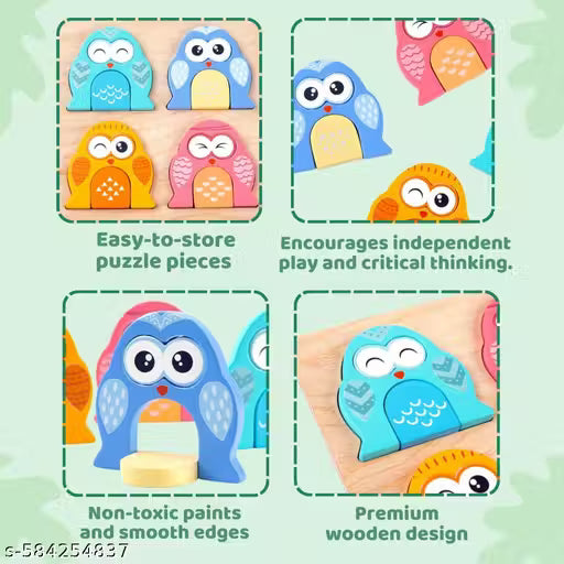 Wooden Owl Faces Mix & Match Puzzle Toy for Kids | Fun Educational Matching Game | Fine Motor & Cognitive Skills Development |