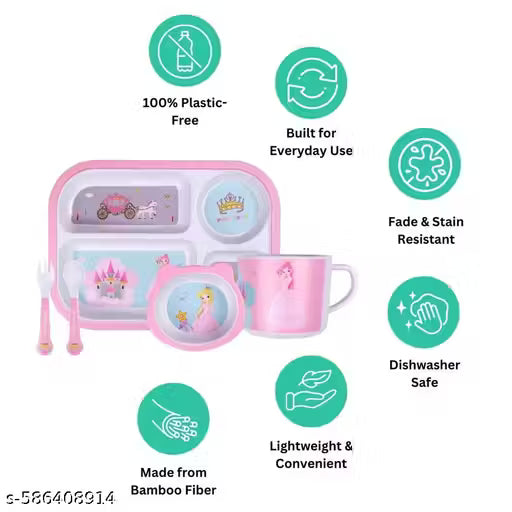 Pretty Princess Bamboo Kids Dinner /Feeding Set of 5