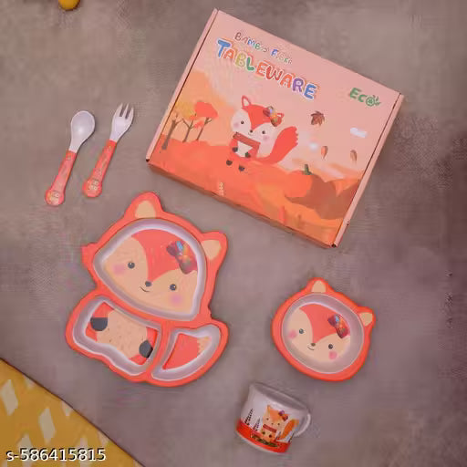 Foxy Feast Bamboo Kids Dinner /Feeding Set of 5