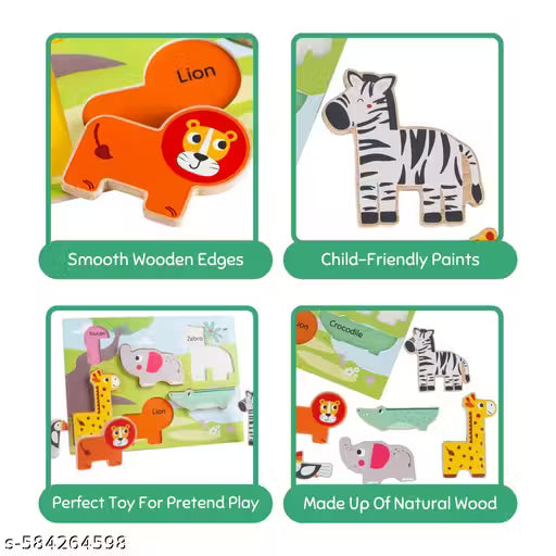 Wooden Animal & Vehicle Shape Matching Puzzle for Kids | Educational, Colorful & Learning| Montessori Puzzle Board Ideal for Toddler Age 2+ (Jungle)
