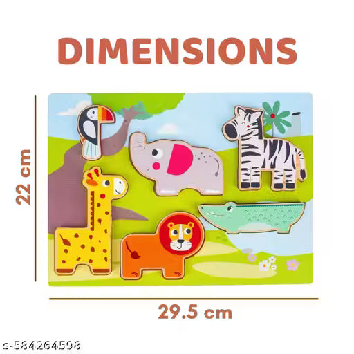 Wooden Animal & Vehicle Shape Matching Puzzle for Kids | Educational, Colorful & Learning| Montessori Puzzle Board Ideal for Toddler Age 2+ (Jungle)