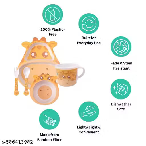 Goofy Giraffe Bamboo Kids Dinner /Feeding Set of 5