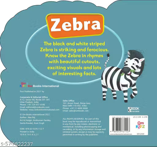 Cut Out Board Book Animals Zebra (Gift for kids)