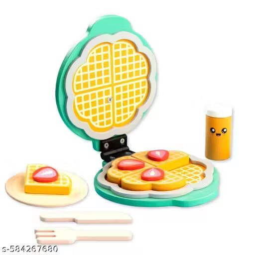 Wooden Waffle Maker Toy Set for Kids | Pretend Play Food Set with Waffles, Plate, Strawberry Slices, Knife & Fork | Toy Kitchen Playset for Boys & Girls Visit the Cots and Cuddles Store