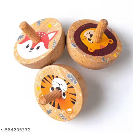 Wooden Spinning Tops for Kids Age 3+ | Handcrafted Montessori Toys | Safe & Non-Toxic | 3pc Classic Toy Set for Fine Motor Skills & Return Gifts (Random)
