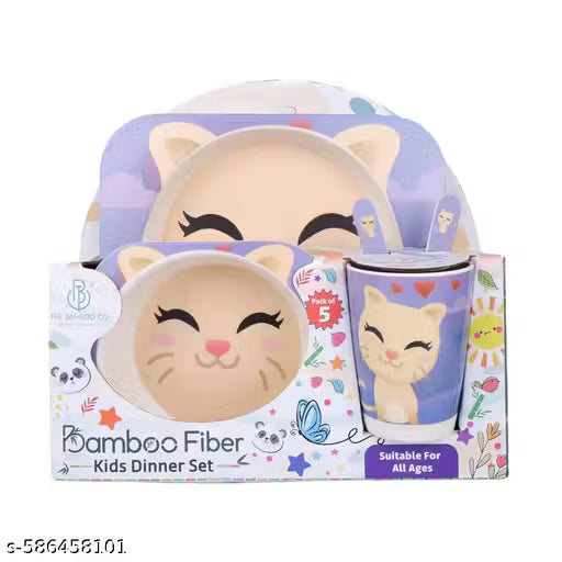 Purrfect Kitty Bamboo Kids Dinner /Feeding Set of 5